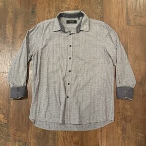 COOGI LUXE Dress Shirt Size L (16/16.5) Button Up Gray Dotted Black Reverse Cuff